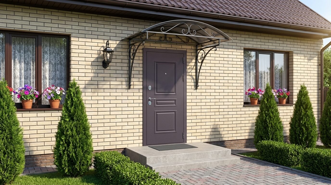 Входная дверь для частного дома Металюр 3К M53 в порошково-полимерной окраске коричневого цвета